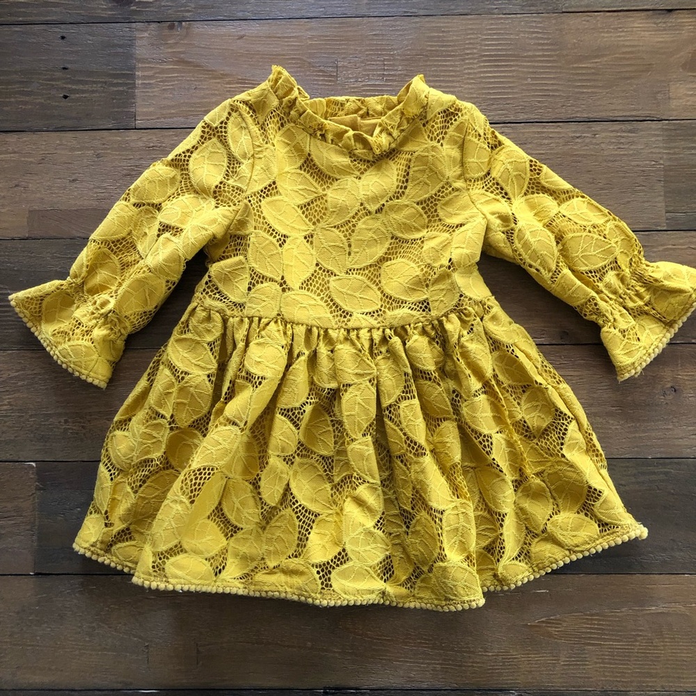 🍂 Mustard yellow lace toddler girl dress for fall